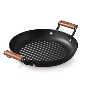 Bergner Odin 28cm Lightweight Iron Grill Plate with Wooden Handle, Induction Bottom