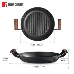 Bergner Odin 28cm Lightweight Iron Grill Plate with Wooden Handle, Induction Bottom image 3