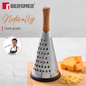 Bergner Naturally Stainless Steel Cone Grater 27.4cm | Fine & Coarse Shred, Beech Wood Handle, Non-Slip Base image 2