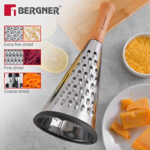 Bergner Naturally Stainless Steel Cone Grater 27.4cm | Fine & Coarse Shred, Beech Wood Handle, Non-Slip Base image 5