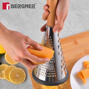 Bergner Naturally Stainless Steel Cone Grater 27.4cm | Fine & Coarse Shred, Beech Wood Handle, Non-Slip Base image 6