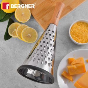Bergner Naturally Stainless Steel Cone Grater 27.4cm | Fine & Coarse Shred, Beech Wood Handle, Non-Slip Base image 7