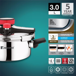 Bergner Capri Tri-Ply Pressure Cooker with Safety Lock image 3