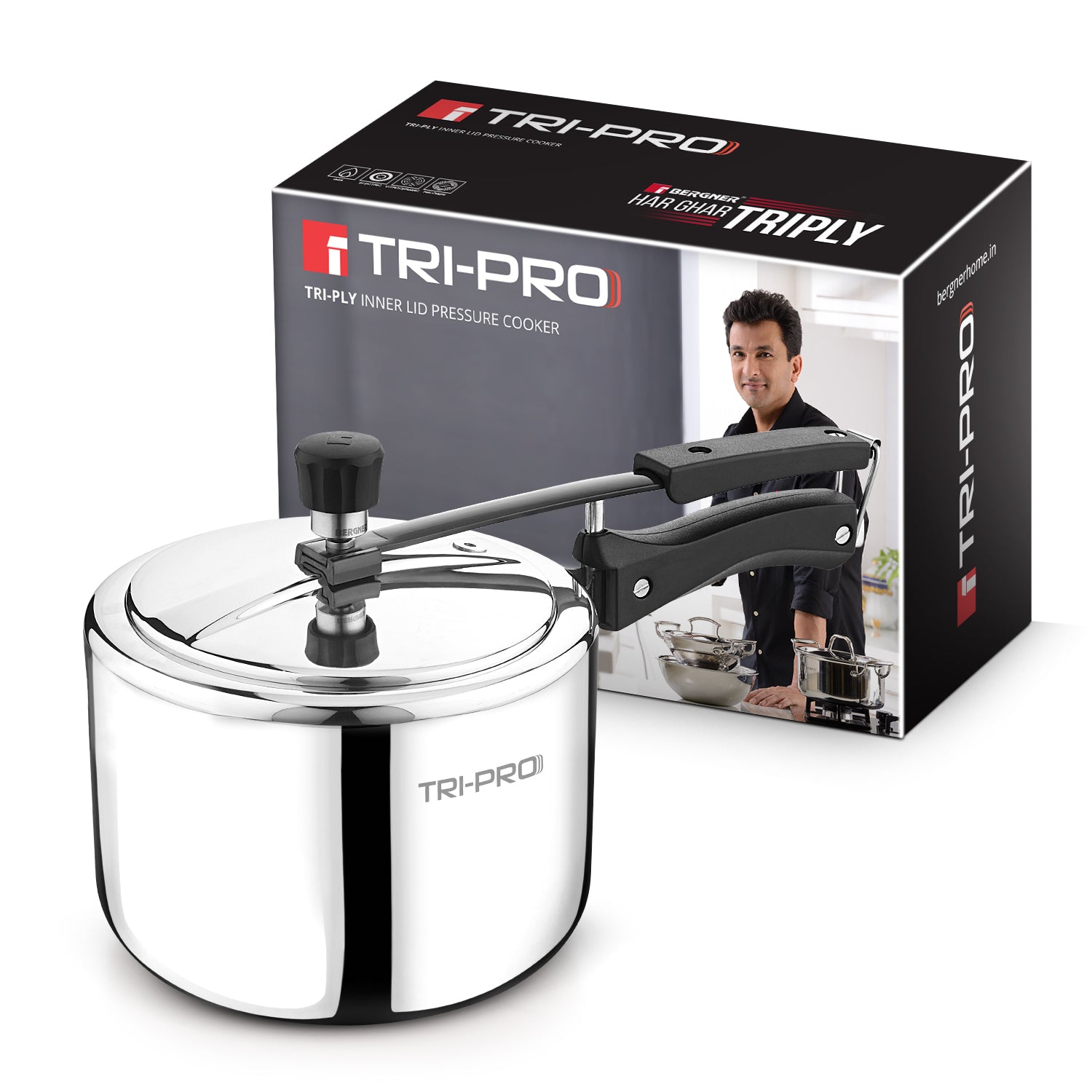 Bergner TriPro Tri-Ply 3L Inner-Lid Pressure Cooker, Induction