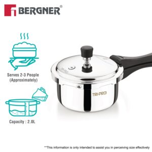 Bergner TriPro Tri-Ply 2L Outer-Lid Pressure Cooker, Induction image 3
