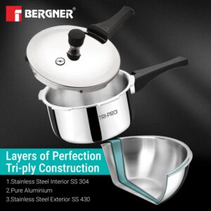 Bergner TriPro Tri-Ply 2L Outer-Lid Pressure Cooker, Induction image 5