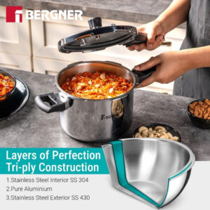 Bergner Argent Classic Tri-Ply 1.5L Outer-Lid Pressure Cooker image 3