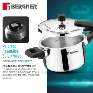 Bergner Argent Classic Tri-Ply 1.5L Outer-Lid Pressure Cooker image 4