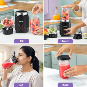 Borosil Nutrifresh NB06 Smoothie Maker & Grinder | Stainless Steel Blades, Compact Personal Blender image 7