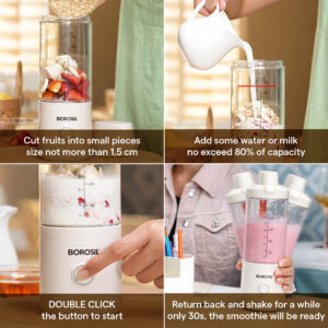 Borosil NutriMate 75W Portable Blender | 550ml Tritan Bottle-Jar, USB-C Rechargeable, Dishwasher-Safe | 1-Year Warranty image 6