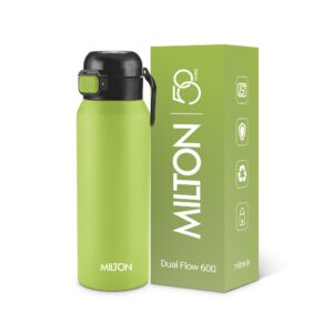 Milton Dual Flow Thermosteel Water Bottle | Double-Wall Vacuum Insulated, Hot & Cold, Leak-Proof & BPA-Free - Neon Green, 595 ml