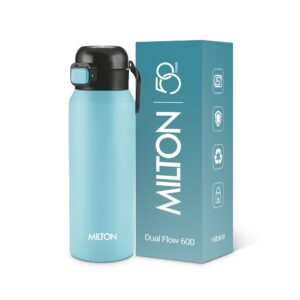 Milton Dual Flow Thermosteel Water Bottle | Double-Wall Vacuum Insulated, Hot & Cold, Leak-Proof & BPA-Free - Sea Blue, 595 ml