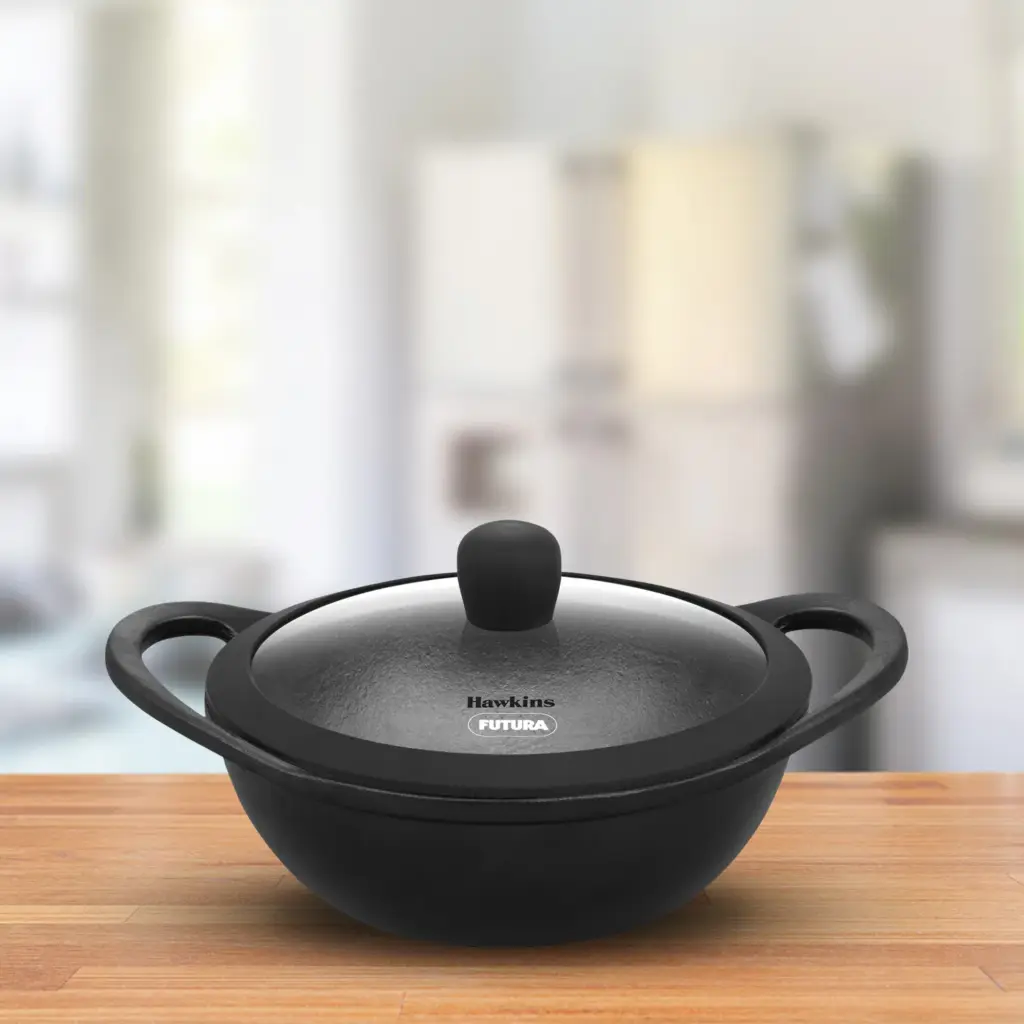 Cast Iron Kadhai 1.5 Litre with Glass Lid (CIK15G) — Bihari Di Hatti