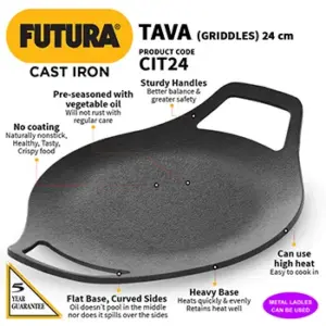 Hawkins Futura 24cm Cast Iron Tava – Natural Nonstick image 2