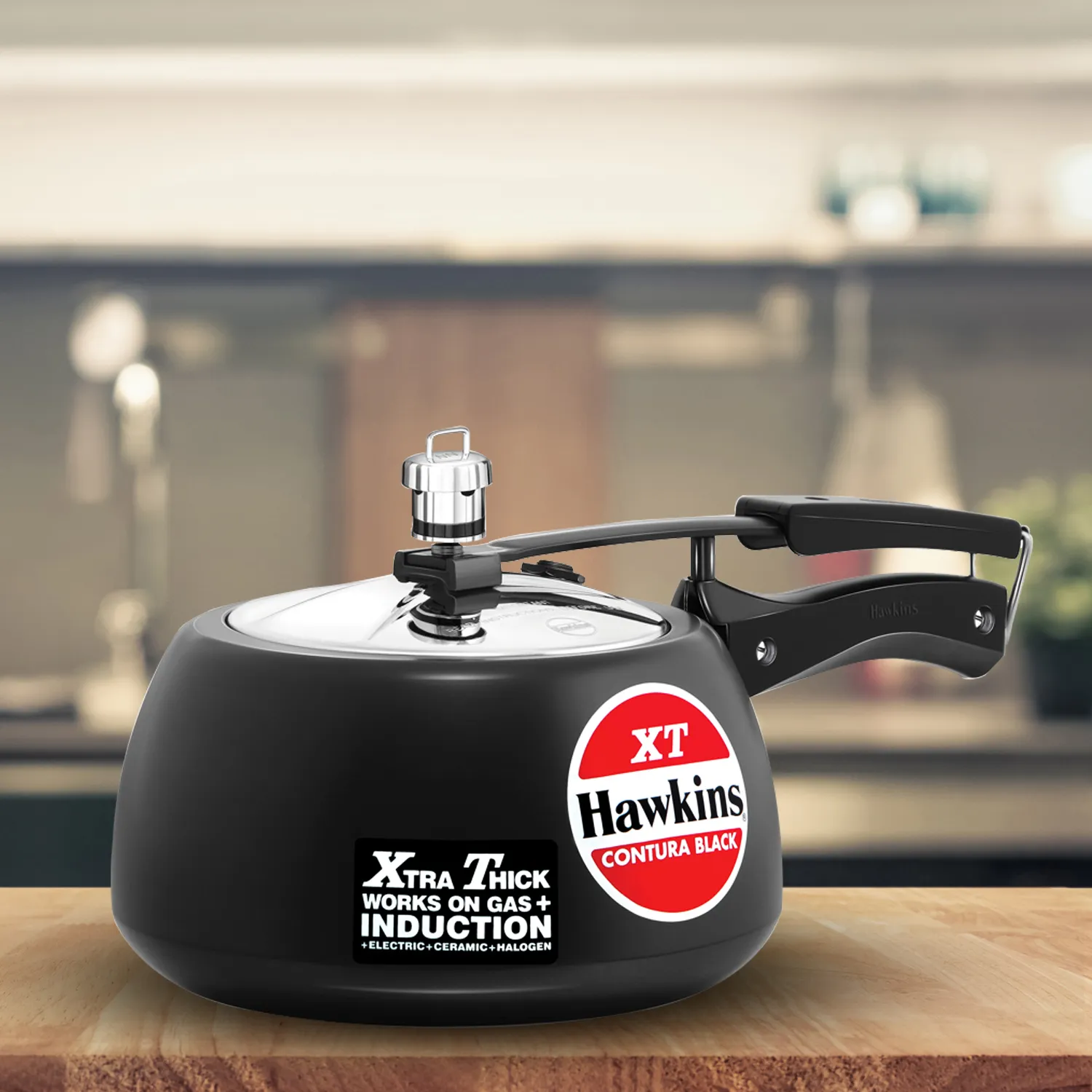 Hawkins Contura Black XT Pressure Cooker, 3 Litre (CXT30) | 4.88mm Extra-Thick Base, Gas + Induction, Even Cooking | 5-Year Guarantee