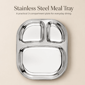 Kraft Stainless Steel 3-Section Pav Bhaji Plate | Compartment Serving Plate for Snacks & Dinner
