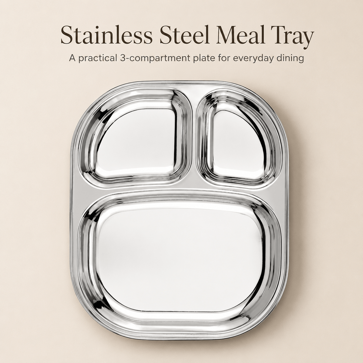 Kraft Stainless Steel 3-Section Pav Bhaji Plate | Compartment Serving Plate for Snacks & Dinner