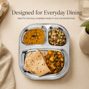 Kraft Stainless Steel 3-Section Pav Bhaji Plate | Compartment Serving Plate for Snacks & Dinner image 2
