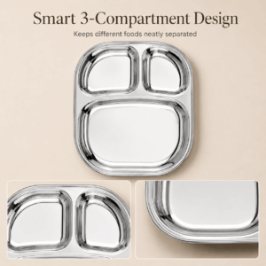 Kraft Stainless Steel 3-Section Pav Bhaji Plate | Compartment Serving Plate for Snacks & Dinner image 4