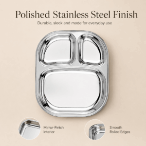 Kraft Stainless Steel 3-Section Pav Bhaji Plate | Compartment Serving Plate for Snacks & Dinner image 5