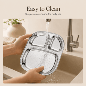 Kraft Stainless Steel 3-Section Pav Bhaji Plate | Compartment Serving Plate for Snacks & Dinner image 6