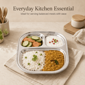 Kraft Stainless Steel 3-Section Pav Bhaji Plate | Compartment Serving Plate for Snacks & Dinner image 8