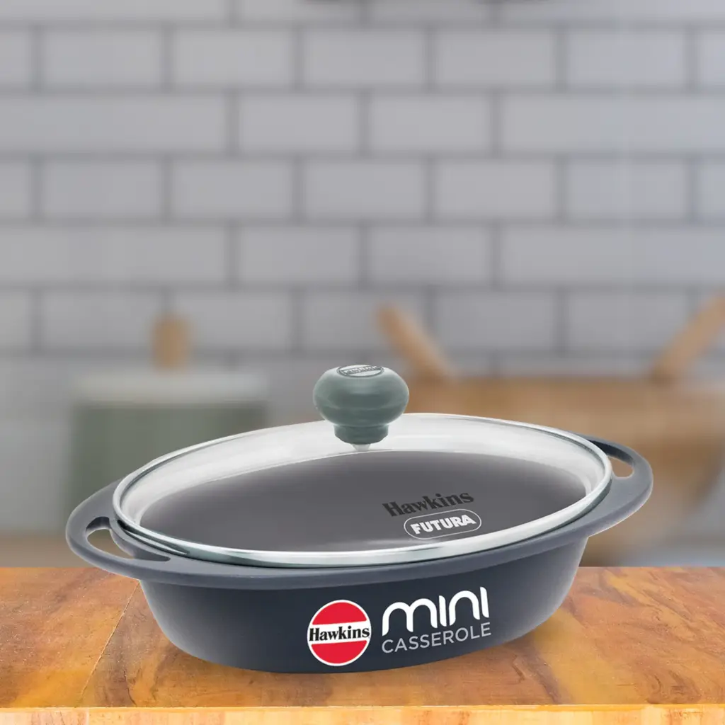 Die Cast Grey Oval Mini Casserole 0.75 Litre with Glass Lid (DCG75G) — Bihari Di Hatti