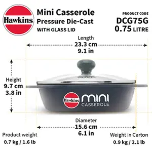 Die Cast Grey Oval Mini Casserole 0.75 Litre with Glass Lid (DCG75G) image 3