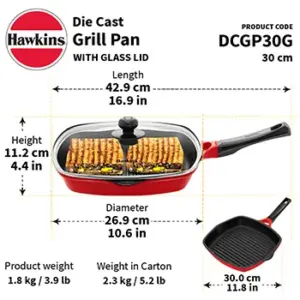Die Cast Grill Pan 30 cm with Glass Lid (DCGP30G) image 3