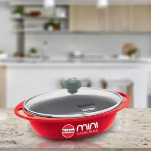 Die Cast Red Oval Mini Casserole 0.75 Litre with Glass Lid (DCR75G) image 1