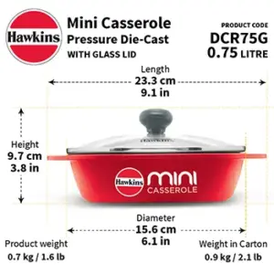 Die Cast Red Oval Mini Casserole 0.75 Litre with Glass Lid (DCR75G) image 2