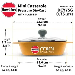 Die Cast Yellow Oval Mini Casserole 0.75 Litre with Glass Lid (DCY75G) image 3