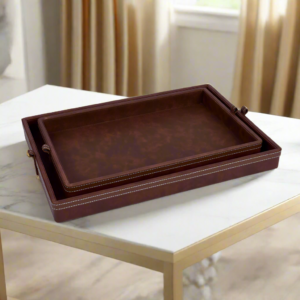 Doté Leatherette Rectangle Serving Tray, Set of 2 - Brown