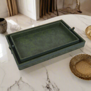Doté Leatherette Rectangle Serving Tray, Set of 2 - Dark Olive