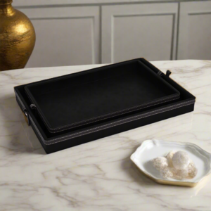 Doté Leatherette Rectangle Serving Tray, Set of 2 - Black