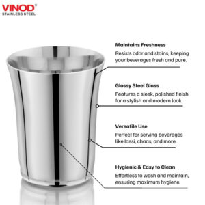 Vinod Alto Steel Glass, Set of 6, 400ml image 6