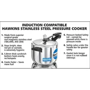 Hawkins Stainless Steel 5L Pressure Cooker HSS50 image 3