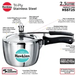 Hawkins Triply 2.5L Stainless Steel Pressure Cooker HSST25 image 5
