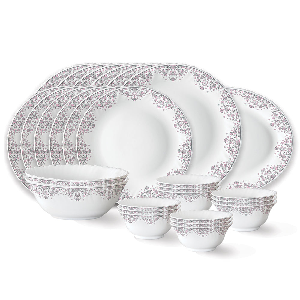 Larah by Borosil Opalware Dinner Set | Lightweight, Chip-Resistant, Microwave & Dishwasher Safe