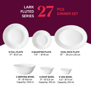 Larah by Borosil Opalware Dinner Set | Lightweight, Chip-Resistant, Microwave & Dishwasher Safe image 2