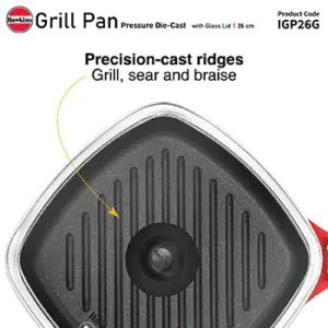 Induction Compatible Die Cast Grill Pan 26 cm with Glass Lid (IGP26G) image 2