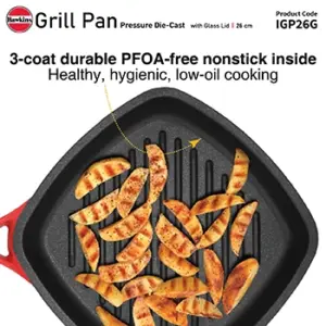 Induction Compatible Die Cast Grill Pan 26 cm with Glass Lid (IGP26G) image 4