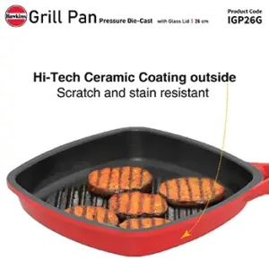 Induction Compatible Die Cast Grill Pan 26 cm with Glass Lid (IGP26G) image 6