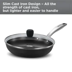 Induction Compatible Futura Ironman 22 cm Slim Cast Iron Frying Pan with Glass Lid (IMF22G) image 2