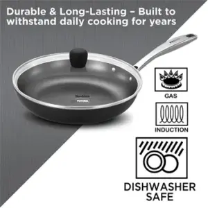 Induction Compatible Futura Ironman 26 cm Slim Cast Iron Frying Pan with Glass Lid (IMF26G) image 5