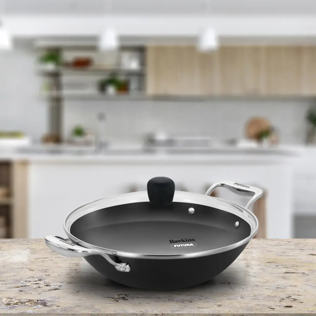 Induction Compatible Futura Ironman Slim Cast Iron Kadhai 2.5 Litre with Glass Lid (IMK25G) — Bihari Di Hatti