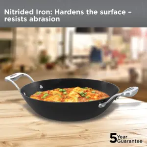 Induction Compatible Futura Ironman Slim Cast Iron Kadhai 2.5 Litre with Glass Lid (IMK25G) image 3