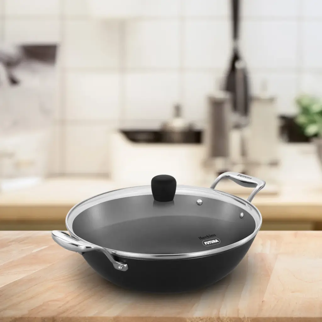Induction Compatible Futura Ironman Slim Cast Iron Kadhai 4 Litre with Glass Lid (IMK40G) — Bihari Di Hatti