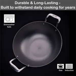Induction Compatible Futura Ironman Slim Cast Iron Kadhai 4 Litre with Glass Lid (IMK40G) image 5