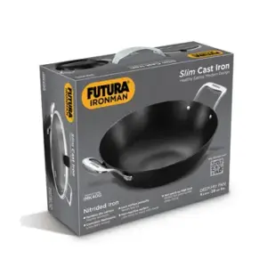 Induction Compatible Futura Ironman Slim Cast Iron Kadhai 4 Litre with Glass Lid (IMK40G) image 6
